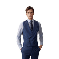 Massimo Dutti 男士羊毛双排扣西服背心02709344400 蓝色46