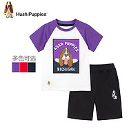 Hush Puppies 暇步士童装2020年夏季新款儿童套装时尚印花短袖圆领衫搭配运动短裤套装男童套装 *3件