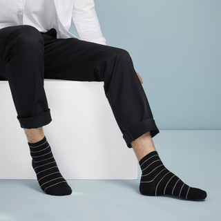 网易严选 3件装 男式基础条纹短筒袜 黑色三双装