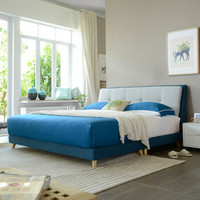 A家家具 床 布艺床 北欧卧室1.8米双人床 现代简约可拆洗软靠床 蓝灰色  1.8米床+床垫*1 DA0121-180