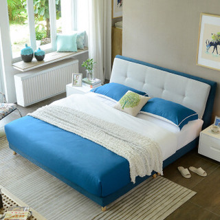 A家家具 床 布艺床 北欧卧室1.8米双人床 现代简约可拆洗软靠床 蓝灰色  1.8米床+床垫*1 DA0121-180