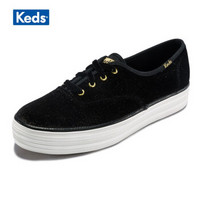 Keds正品复古名媛风天鹅绒面料松糕鞋厚底女鞋WF61247 黑色 35