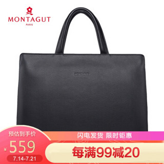 MONTAGUT 梦特娇 男包商务公文手提包男士时尚头层牛皮电脑手拎包横款式大容量手提包礼物R7411001121黑色送爱人送男友