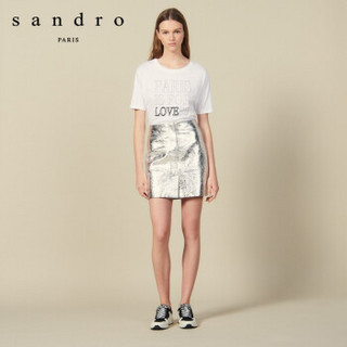 sandro2019秋冬新款女装 羊皮革半裙SFPJU00180 银色 1