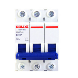 DELIXI 德力西 空气开关 HDBE633C32 家用空开小型三相断路器 3P32A