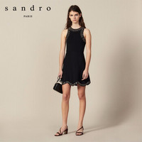 sandro2019秋冬新款女装铆钉修身装饰针织连衣裙SFPRO00551 黑色 38