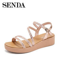 Senda/森达新款专柜同款时尚闪钻休闲女皮凉鞋4KZ01BL9 粉色 37