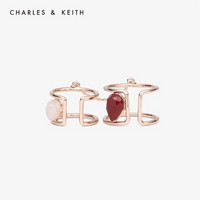 CHARLES＆KEITH饰品CK5-32120206金属链条半宝石饰女士组合戒指 Rose Gold玫瑰金色