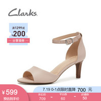 clarks其乐女鞋Laureti Grace露趾正装一字带凉鞋女细高跟鞋外穿 淡粉色261402004 37.5