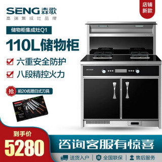 森歌（SENG） 森歌 集成灶 侧吸式环保灶型号Q1油烟机燃气灶具 橱柜一体机910MM 钢化玻璃台面 天然气拉篮