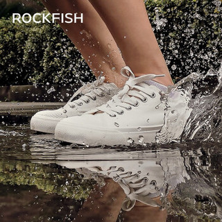 Rockfish不怕湿低帮帆布鞋休闲男女小白鞋板鞋女士新品潮流情侣鞋 男女白色 37【正码】