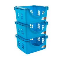 禧天龙Citylong 塑料收纳筐多用水果收纳篮厨房储物篮 大号3个装 孔雀蓝29L 7126