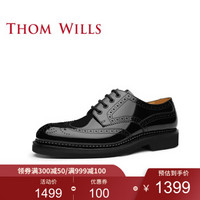 ThomWills固特异商务休闲男鞋手工真皮德比鞋布洛克雕花皮鞋英伦 黑色A款D121 7.5/41码