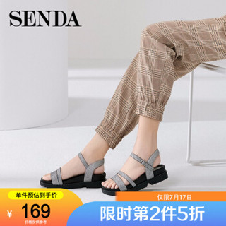 Senda/森达新款专柜同款清爽休闲坡跟女运动凉鞋4JI01BL9 银灰色 36