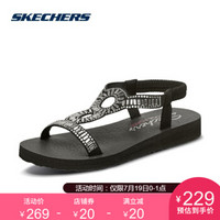 Skechers斯凯夏季舒适轻质女鞋 时尚松紧带一脚套凉鞋 甜美闪亮贴钻平底鞋31754 黑色/BLK 37