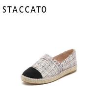 STACCATO/思加图2019专柜同款毛绒布休闲女鞋9UA47AM9渔夫鞋条纹平跟平跟鞋 浅粉 37