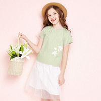 笛莎（DEESHA）童装女童套装夏季中大童儿童短袖T恤纱裙两件套牛油果绿120
