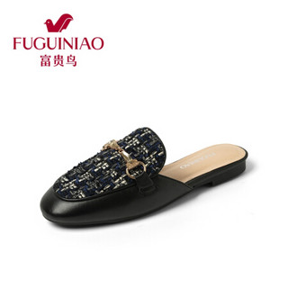 富贵鸟（FUGUINIAO）女士单鞋平跟外穿半拖鞋女生韩版休闲包头懒人鞋FGA20XD004 黑色 40