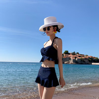 亦美珊 YI MEI SHAN泳衣女保守分体两件套小胸聚拢遮肚显瘦裙式平角学生温泉游泳衣女 YMS209112 藏蓝色 L