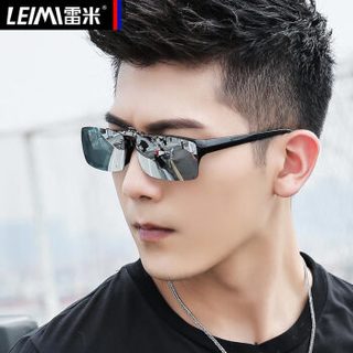 雷米墨镜夹片式太阳镜近视眼镜男士开车司机驾驶镜潮人夹片偏光镜女 黑灰片