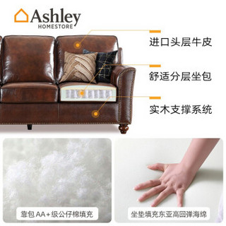 Ashley爱室丽 沙发 真皮沙发 实木沙发 美式简约客厅家具头层牛皮沙发整装组合 三人位