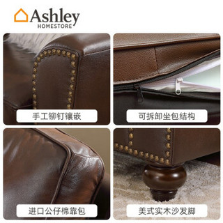 Ashley爱室丽 沙发 真皮沙发 实木沙发 美式简约客厅家具头层牛皮沙发整装组合 三人位