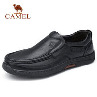 CAMEL 骆驼 男鞋 男士牛皮商务休闲低帮套脚办公爸爸皮鞋 A832287130  黑色 41