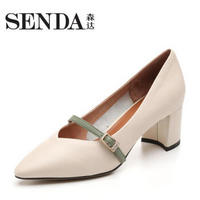 Senda/森达新款专柜同款性感玛丽粗高跟珍女单鞋3JQ01CQ8 米白色 36