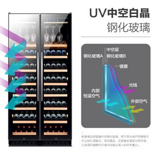 普拉蒂（PULADI）红酒柜恒温酒柜双开门大容量葡萄酒柜家用酒柜立式保鲜冷藏柜 黑珠光挂杯满配