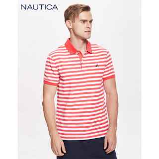 诺帝卡 NAUTICA 男士 新款 短袖针织条纹POLO衫 KM8102 红色 6DC M