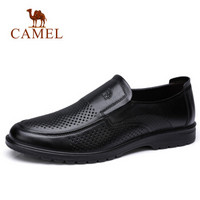 骆驼（CAMEL）男鞋 柔软轻弹牛皮透气冲孔套脚商务休闲皮鞋 A822287540 黑色 42