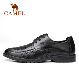 骆驼（CAMEL）男鞋 春夏新款柔软摔纹牛皮透气冲孔商务休闲皮鞋 A822287550 黑色 41