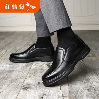 红蜻蜓男鞋舒适低帮套脚爸爸鞋皮鞋男单鞋 WTA77421/22 黑色 41