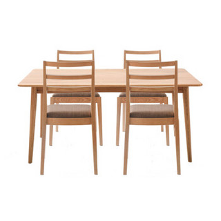 网易严选 原素系列实木简约桌椅组合（1桌+4椅）卧室家具 原木色 1.4米餐桌+4把简约椅