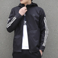 adidas 阿迪达斯 夹克男上衣 2020官网旗舰夏季新品快干训练健身跑步运动服防风休闲茄克潮梭织开衫连帽立领外套 FM9428/梭织黑色 店长推荐 2XL/185/108A