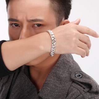 芭丽娜纯银手链男款银饰日韩版粗款霸气99足银男士马鞭链韩国个性潮粗