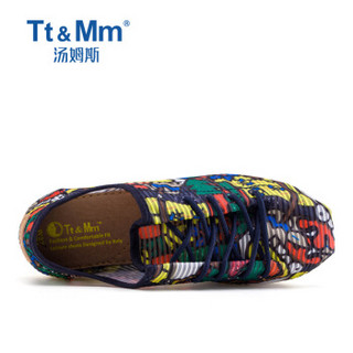 Tt&Mm/汤姆斯涂鸦女鞋 2020夏季镂空蕾丝布透气单鞋女 厚底松糕鞋 黄色 39