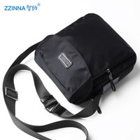 智纳(ZZINNA)男包单肩包休闲运动斜跨包潮流帆布包防泼水牛津布背包 Z16121 黑色（大号）