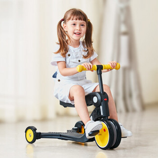 bebehoo 儿童滑板车三合一多功能变形童车可坐可滑可推溜娃神器小孩三轮脚踏车男女宝宝平衡车 蜂黄色（顺丰发货）