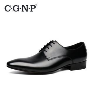 CGNP/村哥牛皮尖头皮鞋男夏季商务正装鞋英伦系带婚鞋 头层牛皮 黑色 42