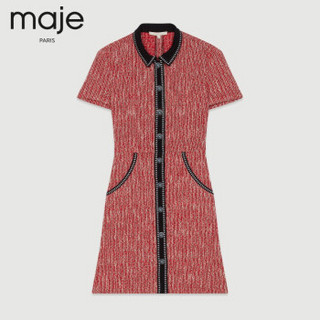 maje2019新款女装 粗花呢短袖衬衫式连衣裙E19RENATI 红色 36