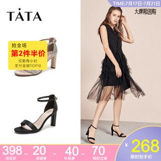 Tata/他她夏新款专柜同款一字带仙女风细高跟女凉鞋GWF01BL9 黑色 36