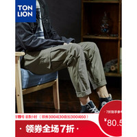 唐狮 TONLION工装裤男 夏季新款休闲裤男港风直筒潮牌宽松裤子男 A款/灰黄绿 L