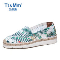 Tt&Mm/汤姆斯印花渔夫鞋女2020新款夏季韩版一脚蹬亚麻镂空懒人鞋TM833407W 绿色 37