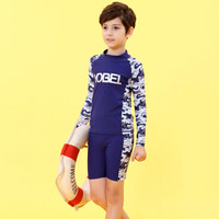 新款儿童泳衣 分体沙滩防晒游泳潜水速干透气中大童男孩游泳套装 长袖五分裤 16A