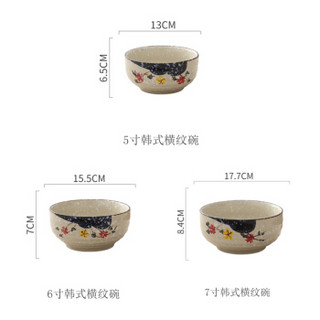 日式手绘陶瓷面碗家用大碗餐具 陶瓷面条汤碗饭碗大号泡面拉面碗 7寸韩式横纹碗：玉雪蓝心