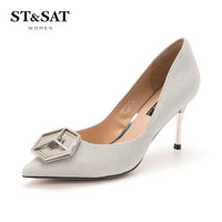 星期六女鞋（ST&SAT）格利特饰扣高跟时尚浅口单鞋SS91111223 银色 34
