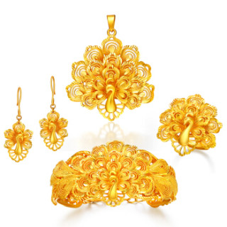 百泰首饰 999足金黄金戒指 婚庆锦雀仙姿系列孔雀女结婚订婚求婚活