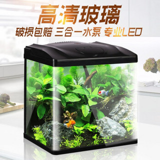 森森 鱼缸水族箱金鱼缸带灯鱼缸过滤器玻璃鱼缸 黑色 HR-230含鱼缸 灯 水泵（送17件套）