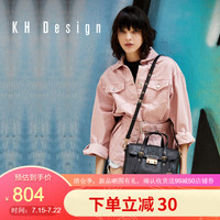 KH Design时尚明治女包牛皮简约大气通勤镂空手提单肩斜挎包大包 黑色TMK9317B-01-BL